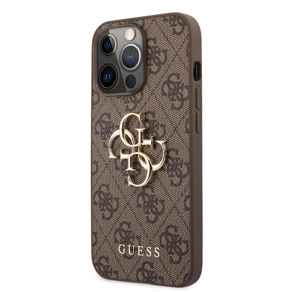 Guess iPhone 13 Pro Max Orjinal Lisanslı PU Deri 4G Desenli Metal Büyük 4G ve Yazı Logolu Telefon Kılıfı - 18