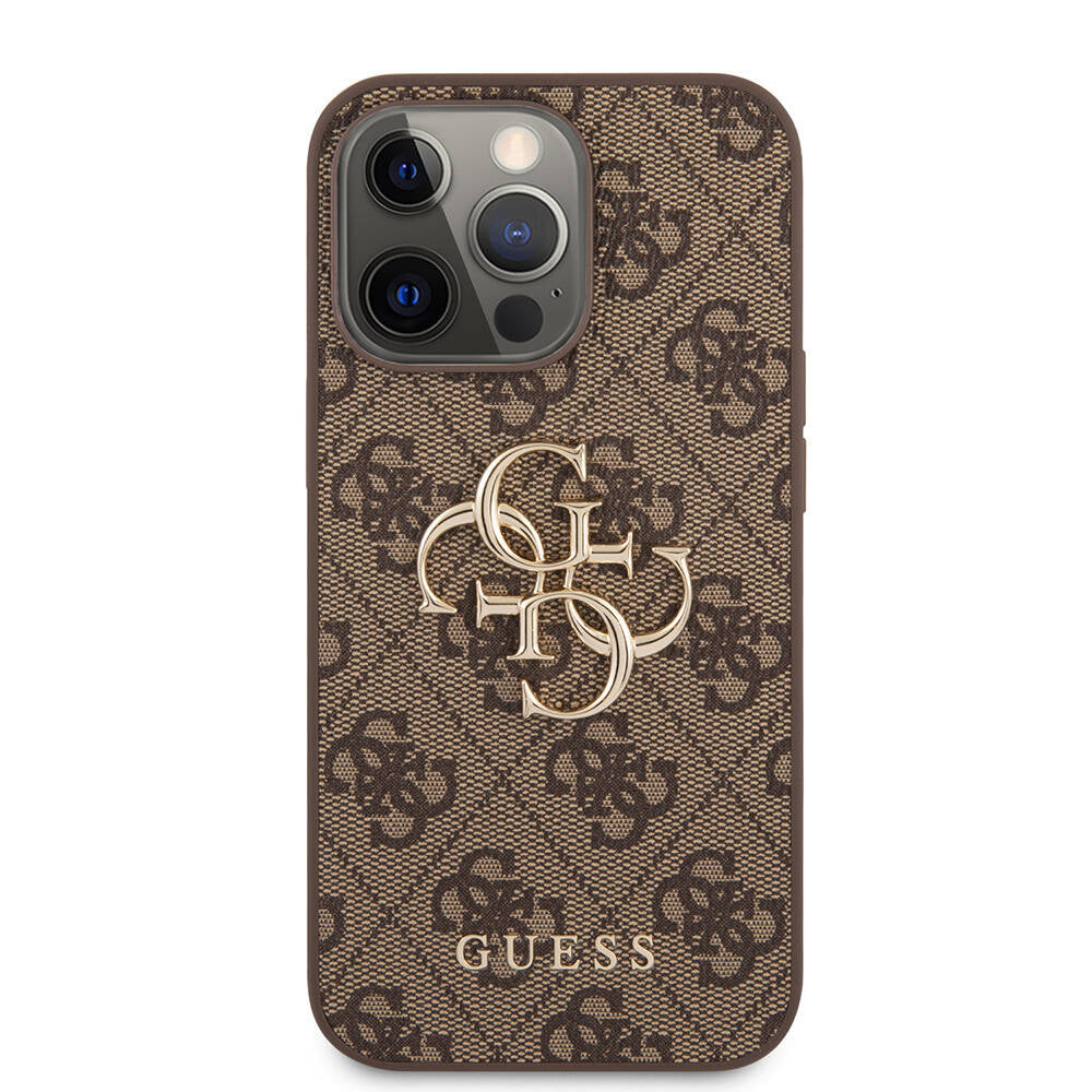 Guess iPhone 13 Pro Max Orjinal Lisanslı PU Deri 4G Desenli Metal Büyük 4G ve Yazı Logolu Telefon Kılıfı - 20