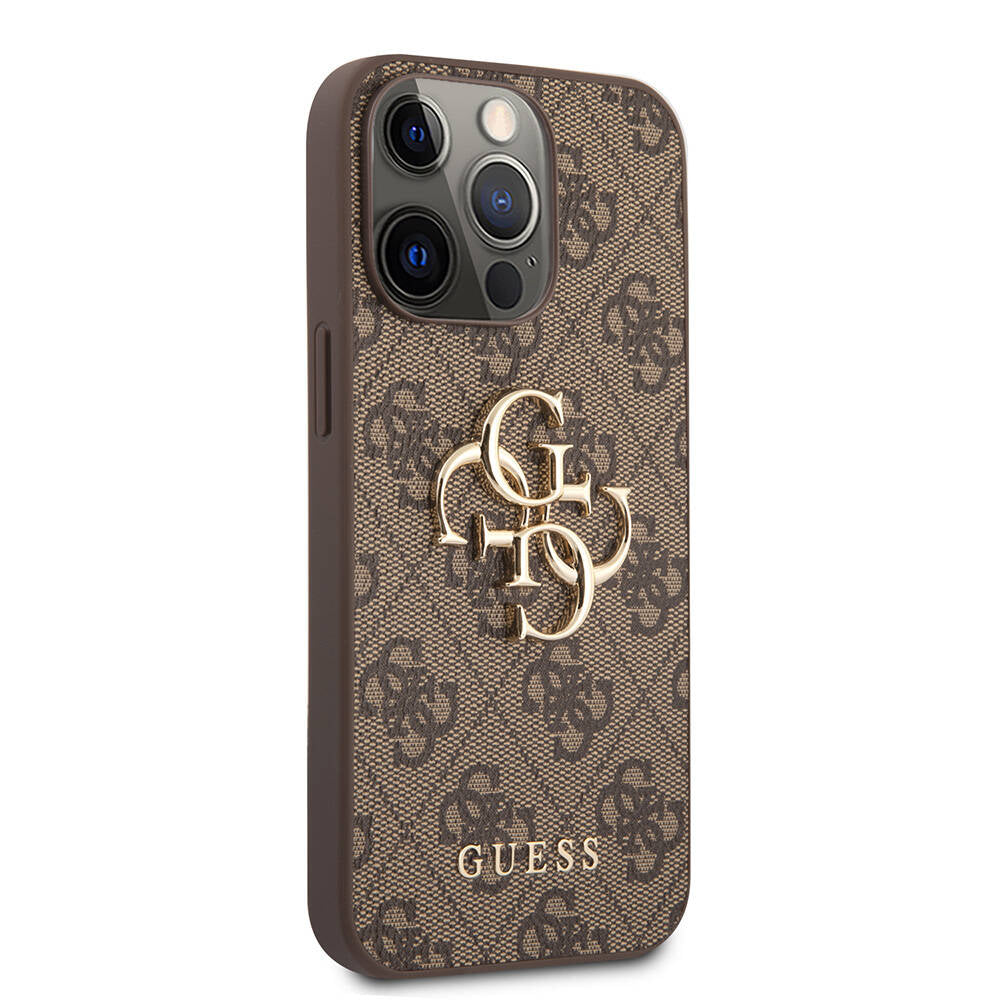 Guess iPhone 13 Pro Max Orjinal Lisanslı PU Deri 4G Desenli Metal Büyük 4G ve Yazı Logolu Telefon Kılıfı - 21