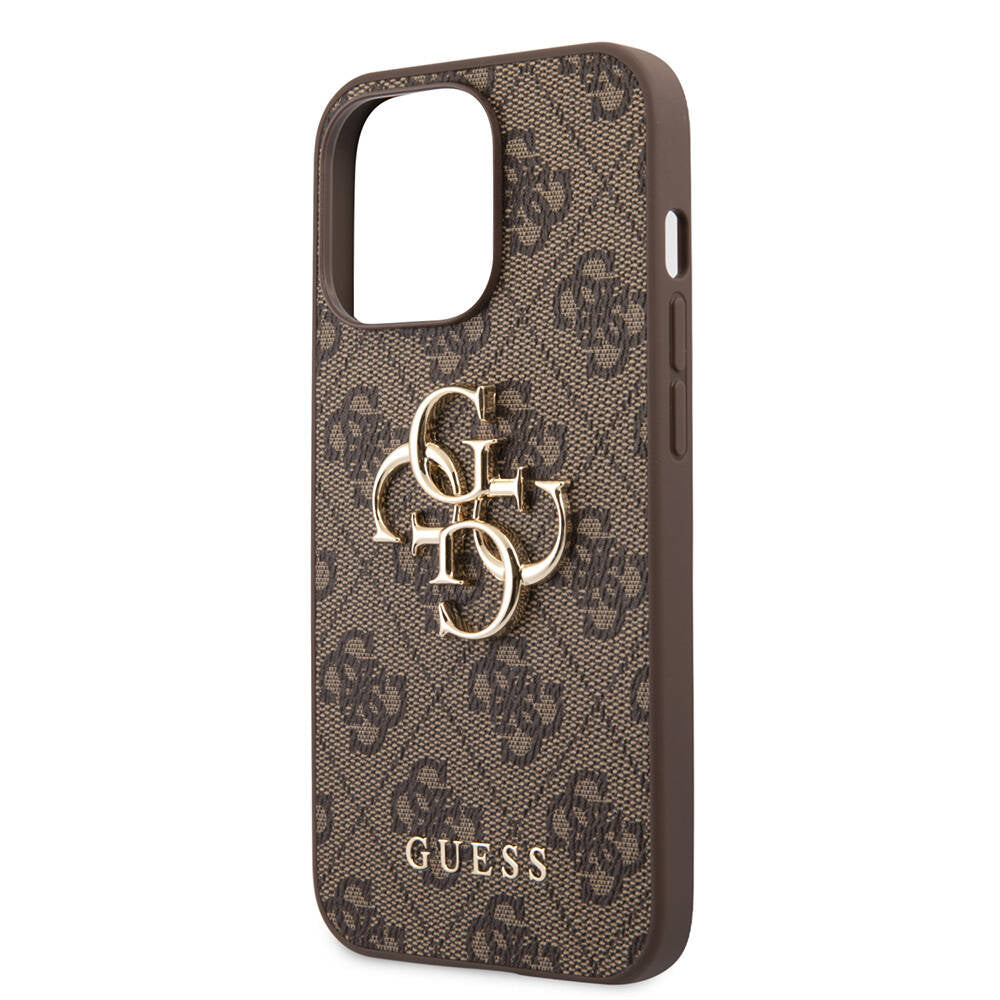 Guess iPhone 13 Pro Max Orjinal Lisanslı PU Deri 4G Desenli Metal Büyük 4G ve Yazı Logolu Telefon Kılıfı - 22