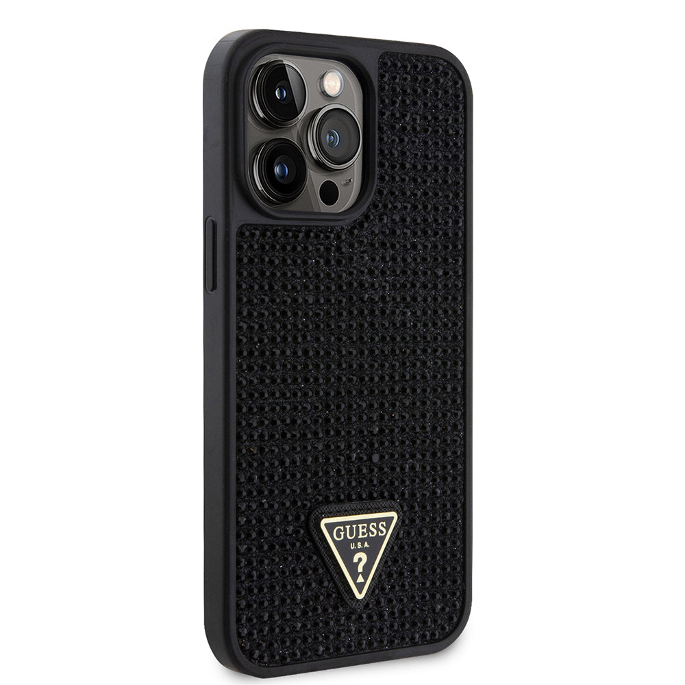 Guess iPhone 13 Pro Max Orjinal Lisanslı Taşlı Arka Yüzey Üçgen Logolu Telefon Kılıfı