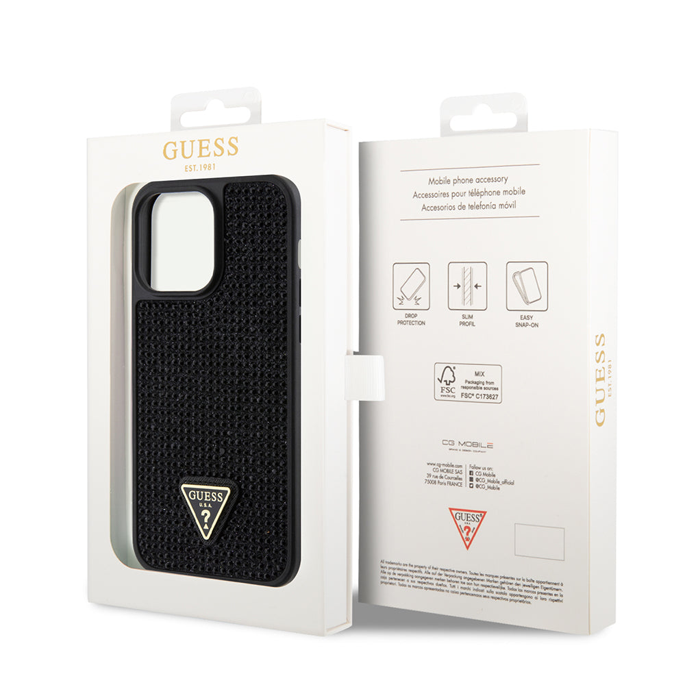 Guess iPhone 13 Pro Max Orjinal Lisanslı Taşlı Arka Yüzey Üçgen Logolu Telefon Kılıfı