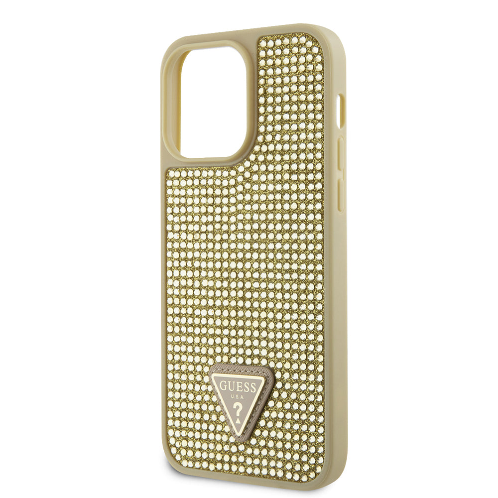 Guess iPhone 13 Pro Max Orjinal Lisanslı Taşlı Arka Yüzey Üçgen Logolu Telefon Kılıfı