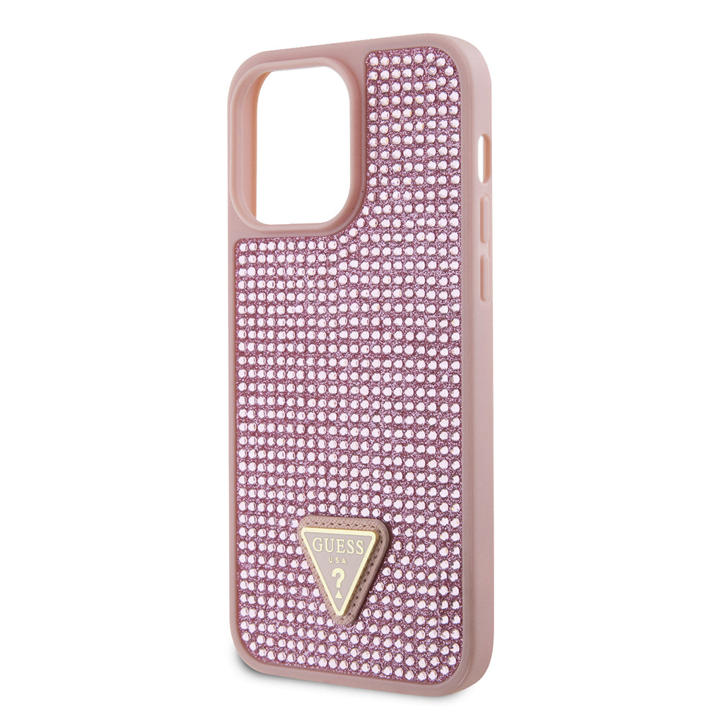 Guess iPhone 13 Pro Max Orjinal Lisanslı Taşlı Arka Yüzey Üçgen Logolu Telefon Kılıfı