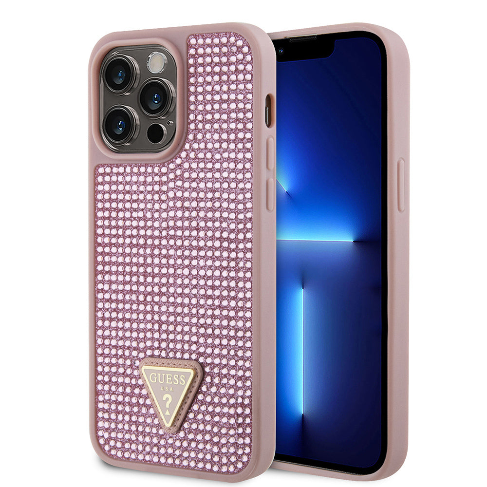 Guess iPhone 13 Pro Max Orjinal Lisanslı Taşlı Arka Yüzey Üçgen Logolu Telefon Kılıfı