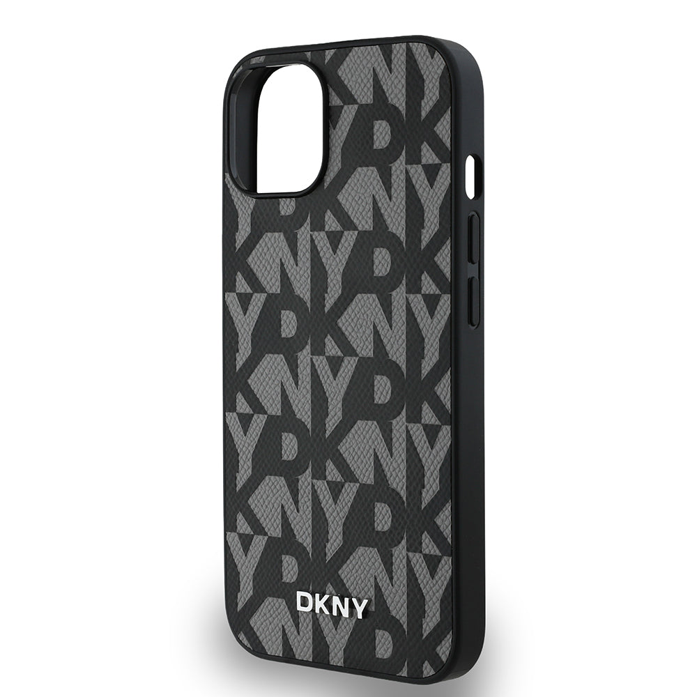 DKNY iPhone 14 Orjinal Lisanslı M-safe Şarj Özellikli 3D Yazılı Grid Pattern Kılıf