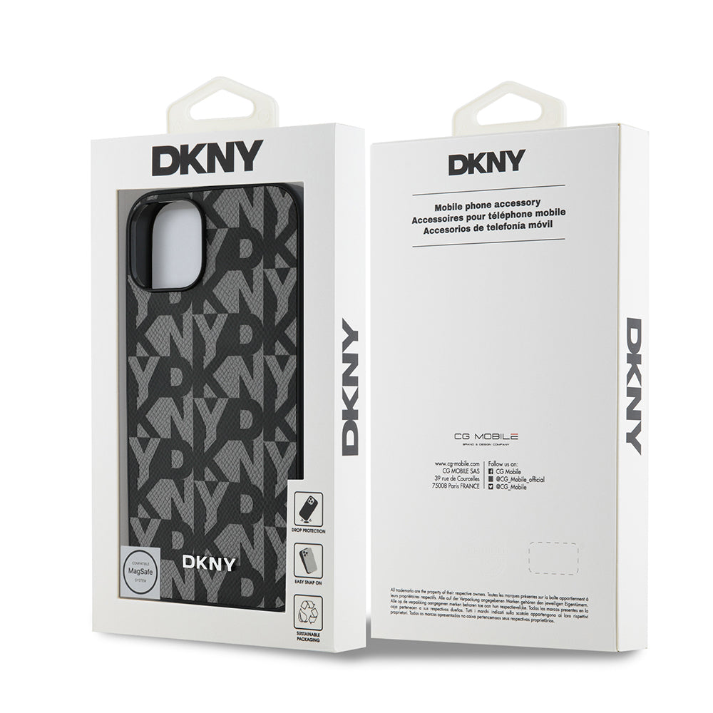 DKNY iPhone 14 Orjinal Lisanslı M-safe Şarj Özellikli 3D Yazılı Grid Pattern Kılıf