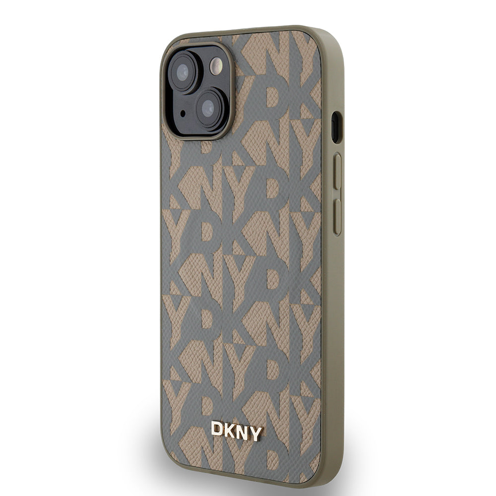 DKNY iPhone 14 Orjinal Lisanslı M-safe Şarj Özellikli 3D Yazılı Grid Pattern Kılıf