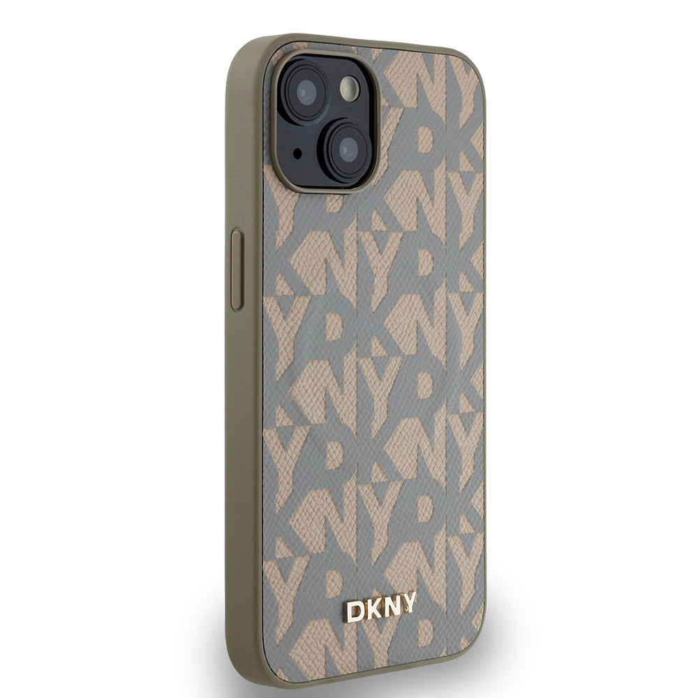 DKNY iPhone 14 Orjinal Lisanslı M-safe Şarj Özellikli 3D Yazılı Grid Pattern Kılıf