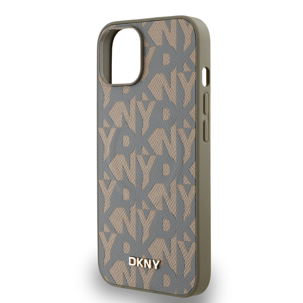 DKNY iPhone 14 Orjinal Lisanslı M-safe Şarj Özellikli 3D Yazılı Grid Pattern Kılıf