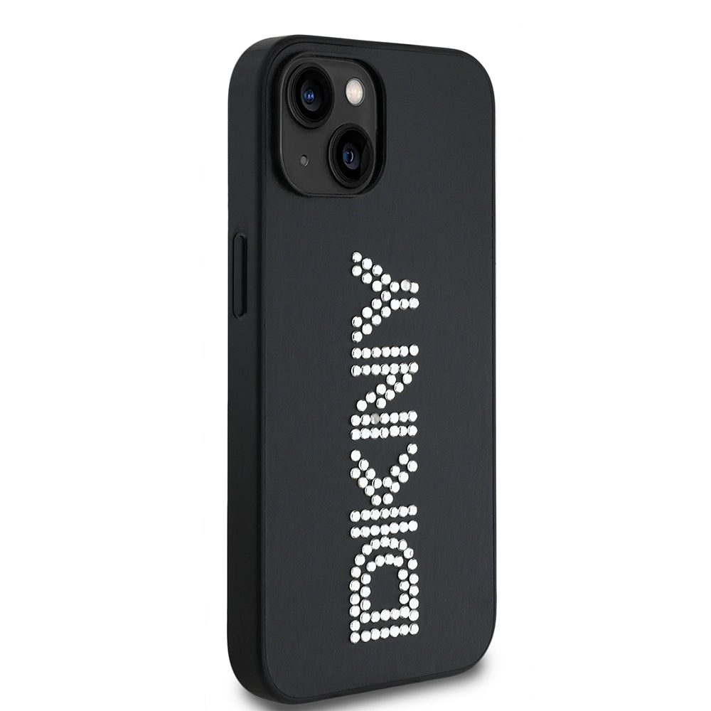 DKNY iPhone 14 Orjinal Lisanslı Taşlı DKNY Yazılı Metalik Rhinestones PU Deri Kılıf