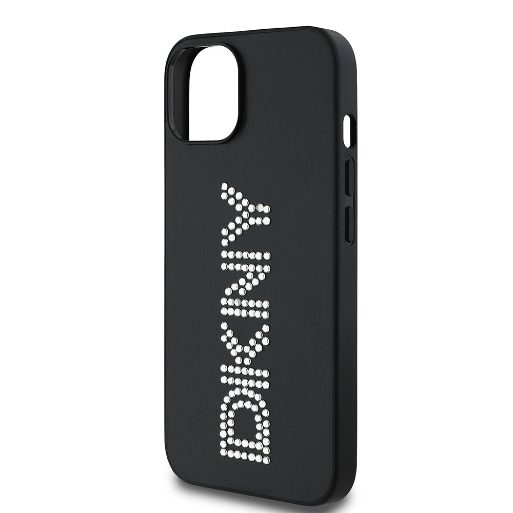 DKNY iPhone 14 Orjinal Lisanslı Taşlı DKNY Yazılı Metalik Rhinestones PU Deri Kılıf
