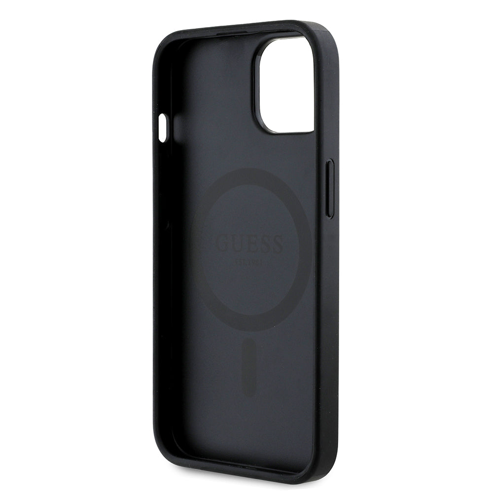Guess iPhone 14 Orjinal Lisanslı M-safe Şarj Özellikli Gül Baskılı 4G Desenli Yazı Logolu Kılıf