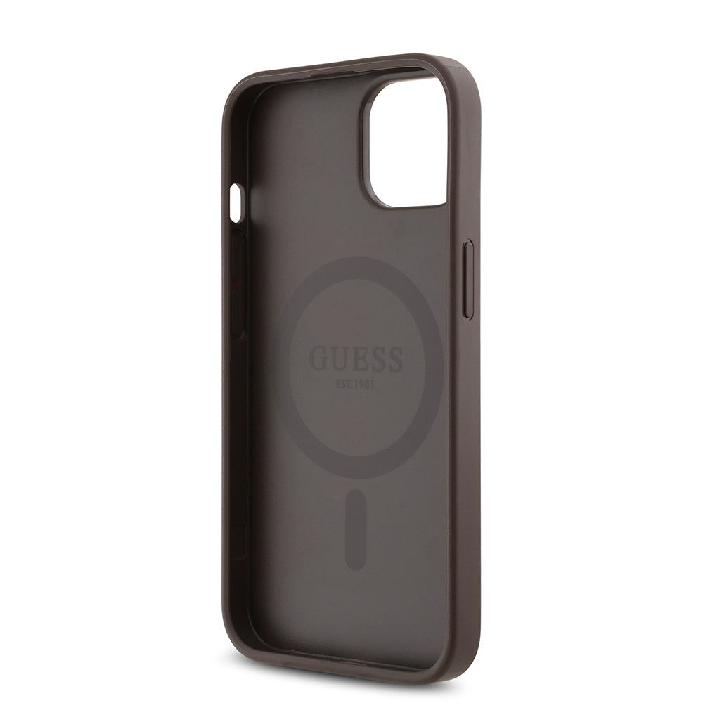 Guess iPhone 14 Orjinal Lisanslı M-safe Şarj Özellikli Gül Baskılı 4G Desenli Yazı Logolu Kılıf