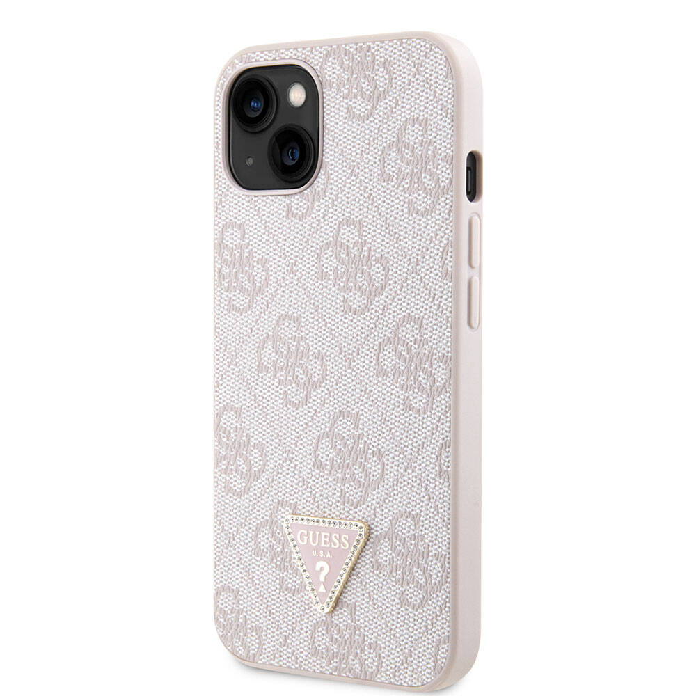 Guess iPhone 14 Orjinal Lisanslı PU Deri Taşlı Üçgen Logo 4G Desenli Telefon Kılıfı - 2