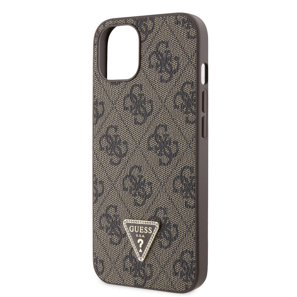 Guess iPhone 14 Orjinal Lisanslı PU Deri Taşlı Üçgen Logo 4G Desenli Telefon Kılıfı - 22