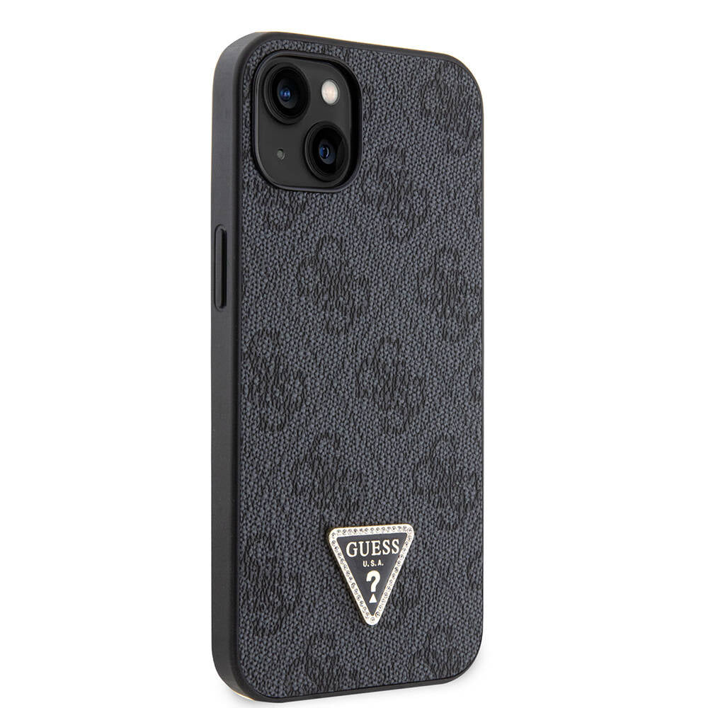 Guess iPhone 14 Orjinal Lisanslı PU Deri Taşlı Üçgen Logo 4G Desenli Telefon Kılıfı - 11