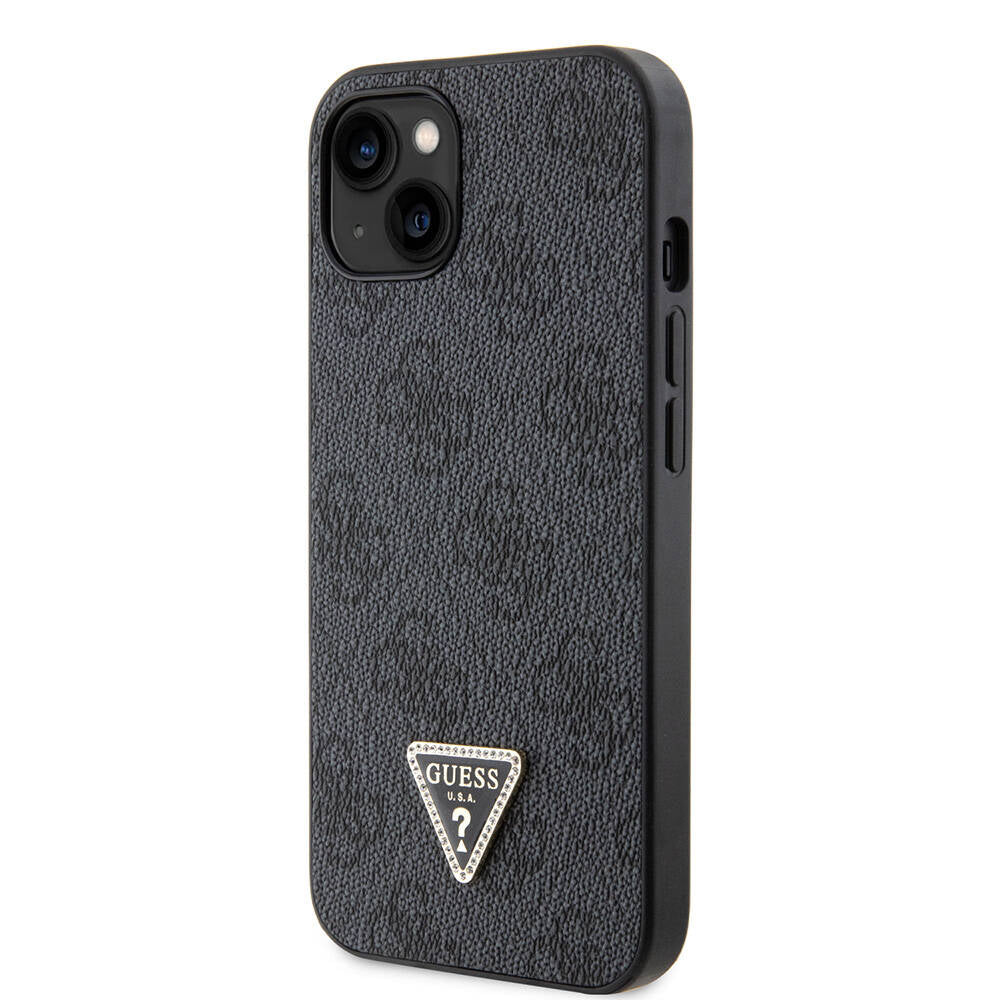 Guess iPhone 14 Orjinal Lisanslı PU Deri Taşlı Üçgen Logo 4G Desenli Telefon Kılıfı - 9