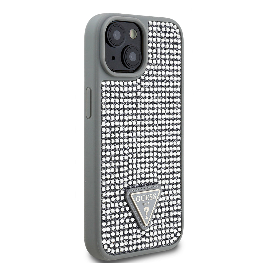 Guess iPhone 14 Orjinal Lisanslı Taşlı Arka Yüzey Üçgen Logolu Telefon Kılıfı