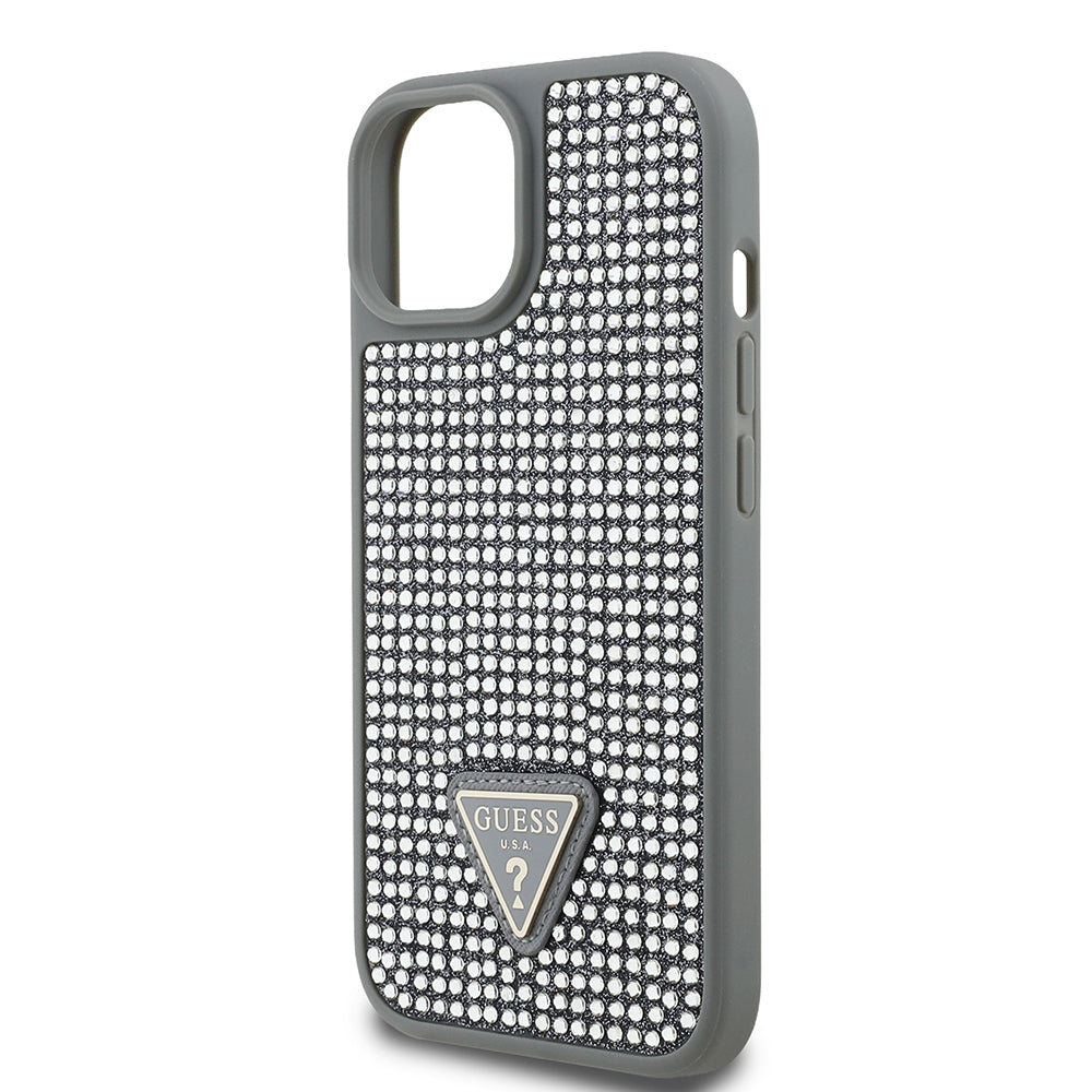 Guess iPhone 14 Orjinal Lisanslı Taşlı Arka Yüzey Üçgen Logolu Telefon Kılıfı