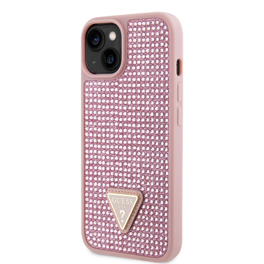 Guess iPhone 14 Orjinal Lisanslı Taşlı Arka Yüzey Üçgen Logolu Telefon Kılıfı