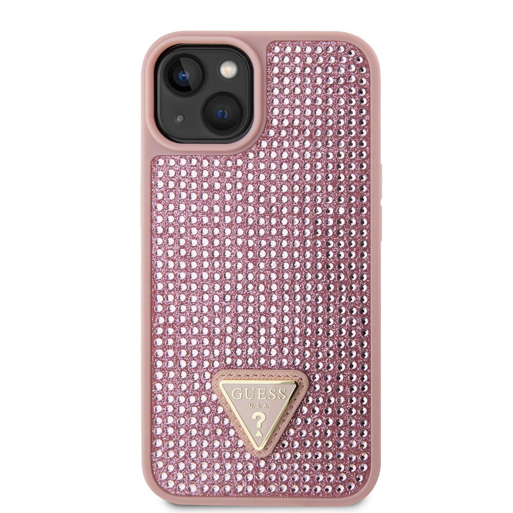 Guess iPhone 14 Orjinal Lisanslı Taşlı Arka Yüzey Üçgen Logolu Telefon Kılıfı