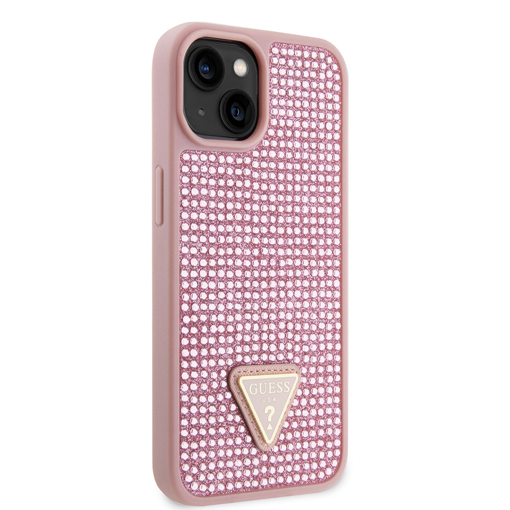 Guess iPhone 14 Orjinal Lisanslı Taşlı Arka Yüzey Üçgen Logolu Telefon Kılıfı