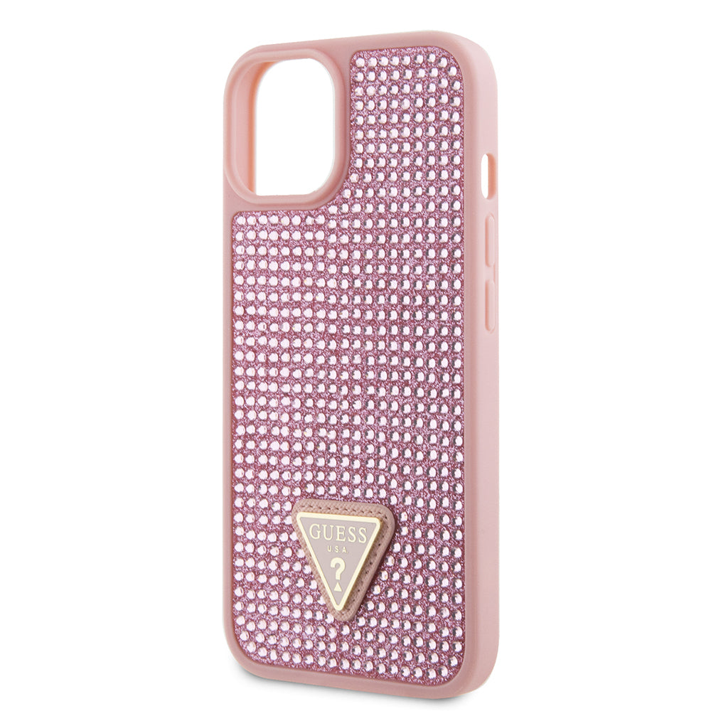 Guess iPhone 14 Orjinal Lisanslı Taşlı Arka Yüzey Üçgen Logolu Telefon Kılıfı