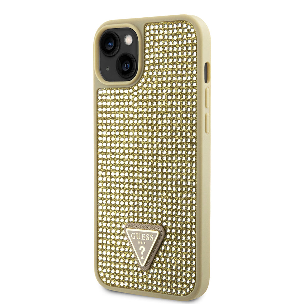 Guess iPhone 14 Orjinal Lisanslı Taşlı Arka Yüzey Üçgen Logolu Telefon Kılıfı