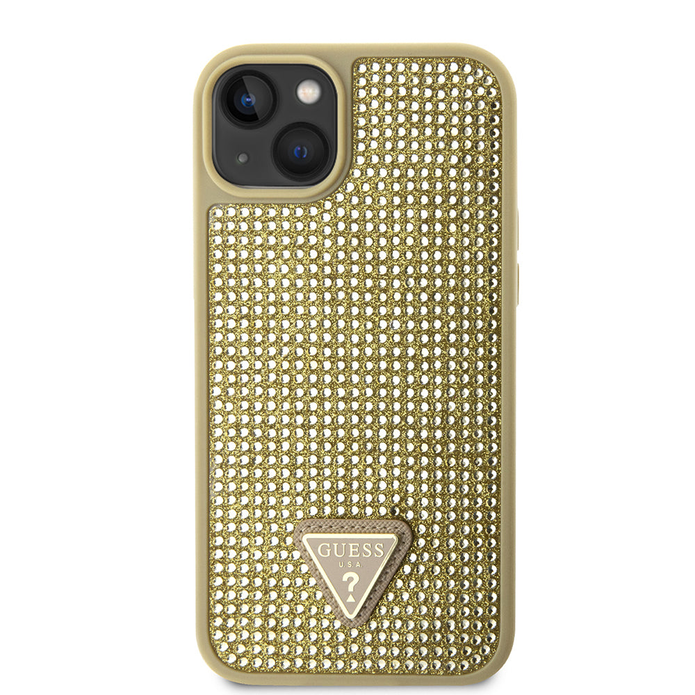 Guess iPhone 14 Orjinal Lisanslı Taşlı Arka Yüzey Üçgen Logolu Telefon Kılıfı