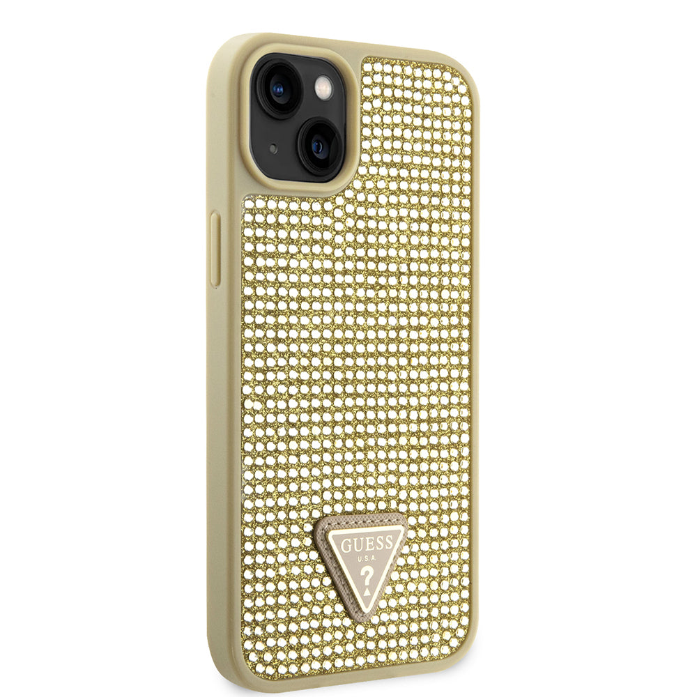 Guess iPhone 14 Orjinal Lisanslı Taşlı Arka Yüzey Üçgen Logolu Telefon Kılıfı