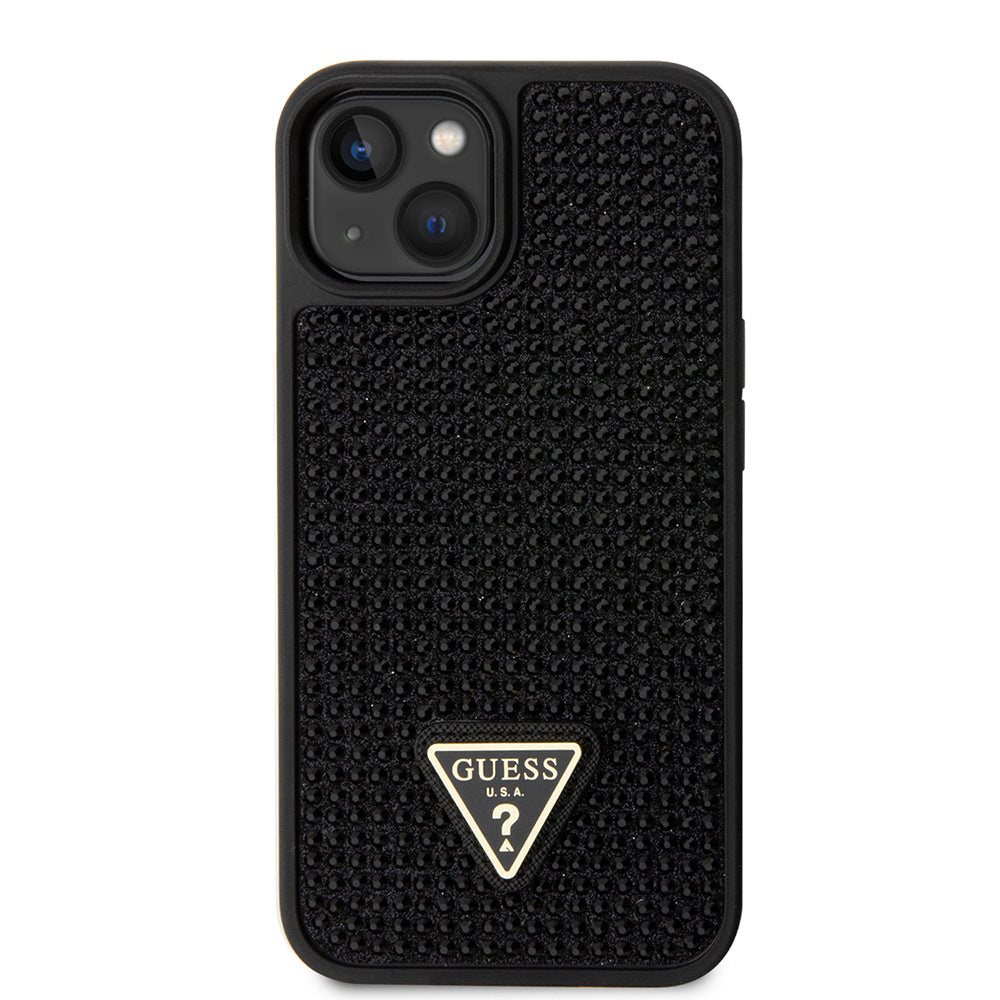 Guess iPhone 14 Orjinal Lisanslı Taşlı Arka Yüzey Üçgen Logolu Telefon Kılıfı