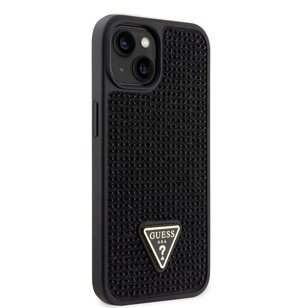 Guess iPhone 14 Orjinal Lisanslı Taşlı Arka Yüzey Üçgen Logolu Telefon Kılıfı