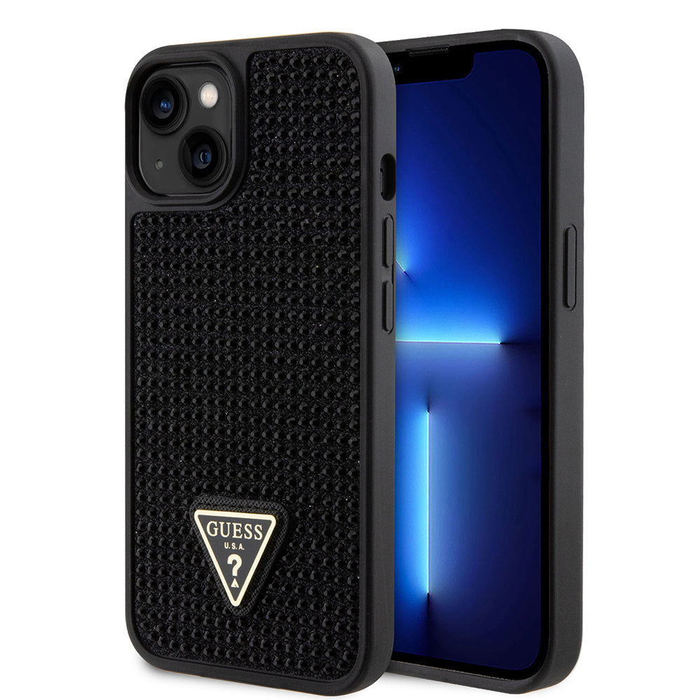 Guess iPhone 14 Orjinal Lisanslı Taşlı Arka Yüzey Üçgen Logolu Telefon Kılıfı