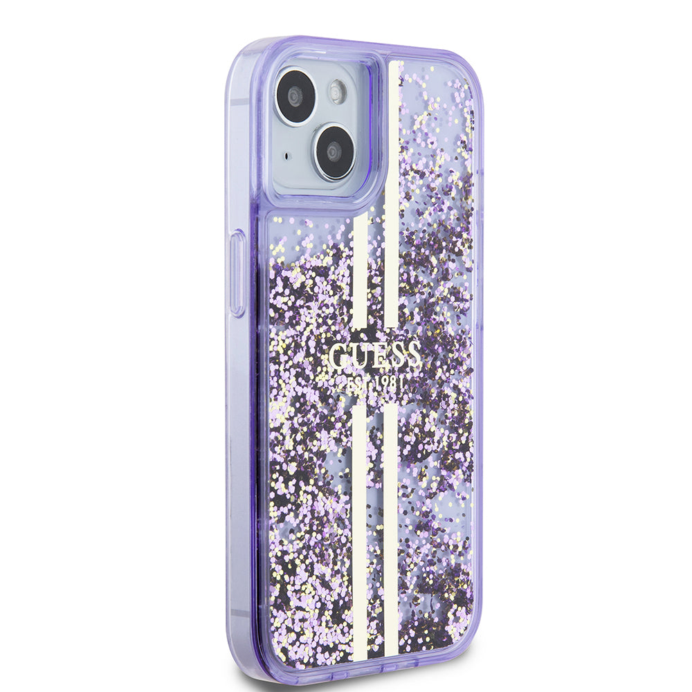 Guess iPhone 14 Orjinal Lisanslı Transparan Sıvılı Simli Altın Çizgili Kılıf
