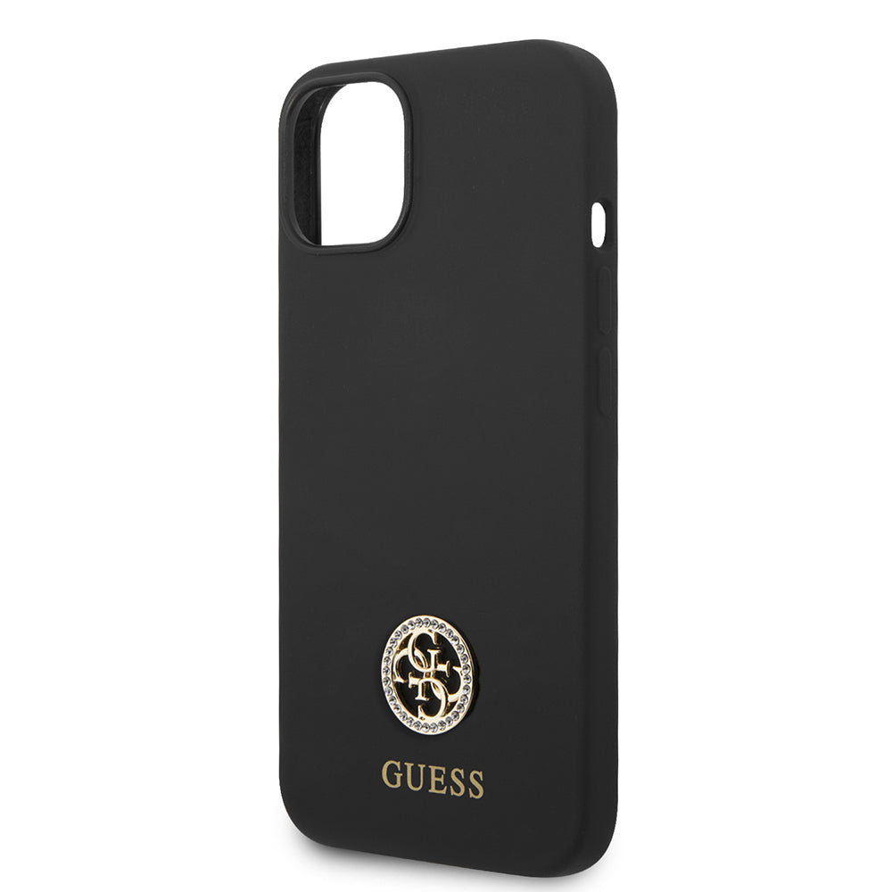 Guess iPhone 14 Orjinal Lisanslı Yazı ve Taşlı 4G Logolu Silikon Kılıf