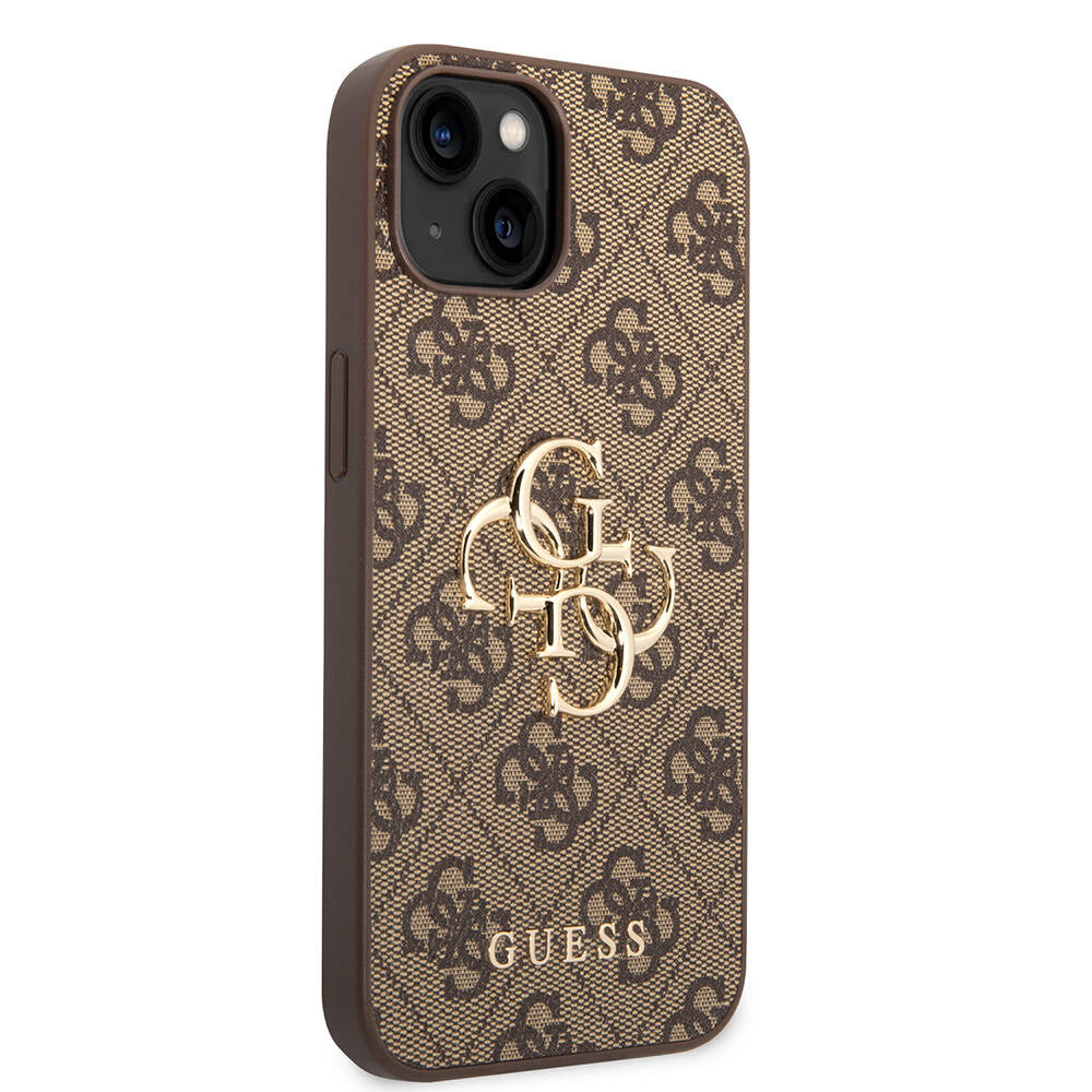 Guess iPhone 14 PU Deri Büyük Metal Logo Dizaynlı Telefon Kılıfı