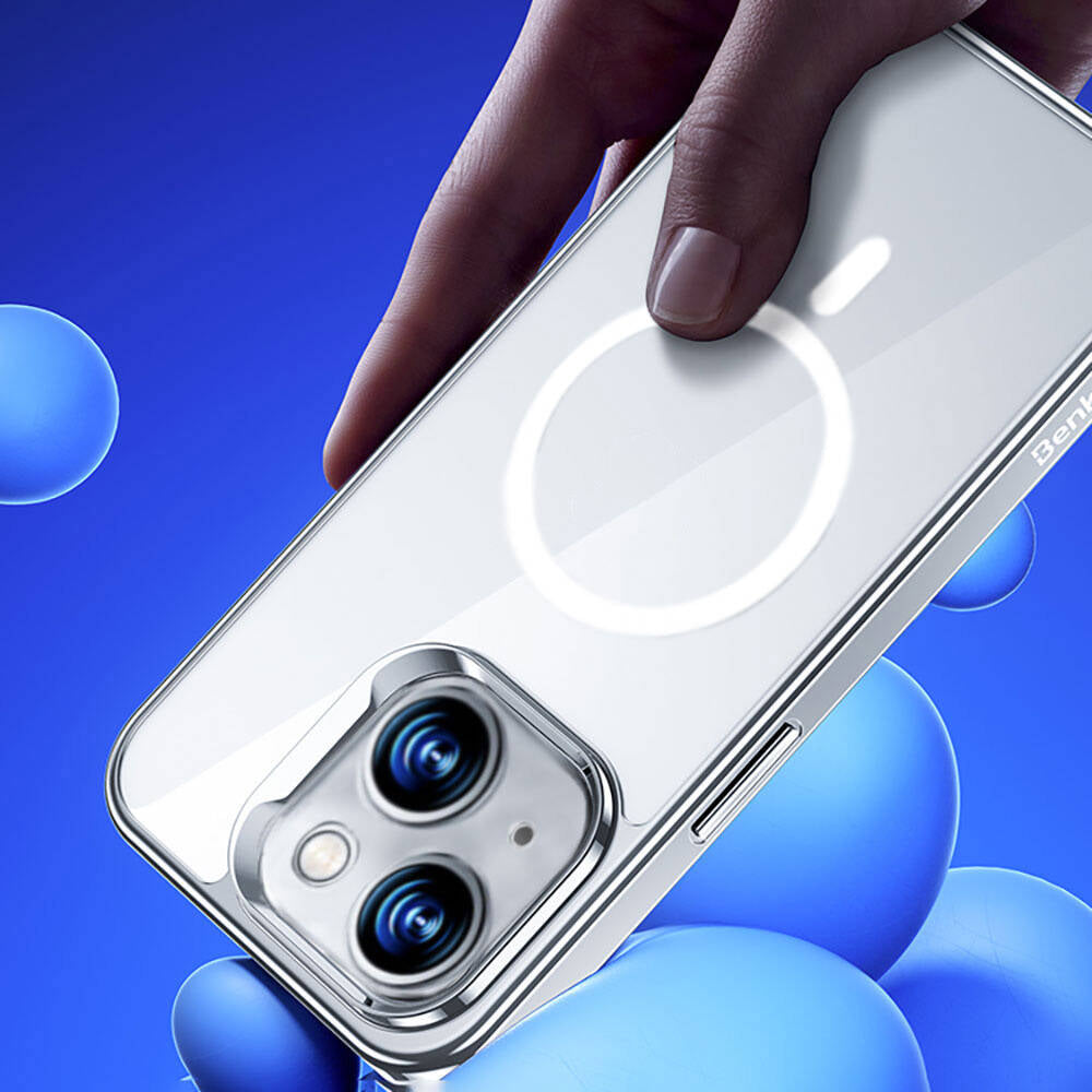 Benks Electroplated iPhone 14 M-safe Şarj Özellikli Cam Yüzey Telefon Kılıfı
