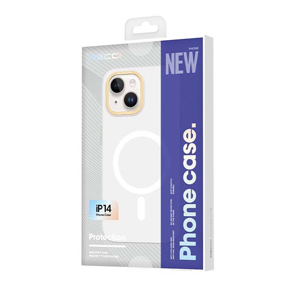 Recci Glaze Serisi iPhone 14 M-safe Şarj Özellikli Metal Kamera Çerçeveli Kılıf