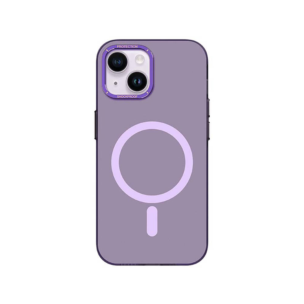 Recci Glaze Serisi iPhone 14 M-safe Şarj Özellikli Metal Kamera Çerçeveli Kılıf