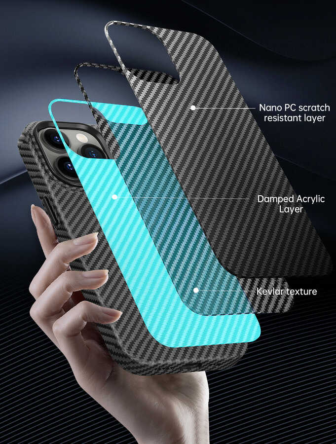 iPhone 14 Plus Kılıf Wiwu Karbon Fiber Görünümlü M-safe Wireless Şarj Özellikli Kabon Kılıf - 7