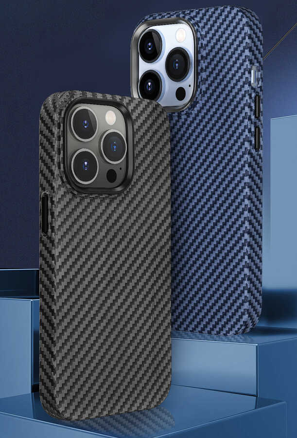 iPhone 14 Plus Kılıf Wiwu Karbon Fiber Görünümlü M-safe Wireless Şarj Özellikli Kabon Kılıf - 13