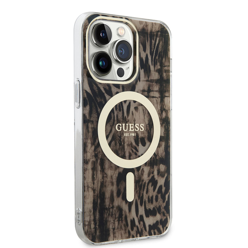 Guess iPhone 14 Pro Magsafe Şarj Özellikli Leopar Desenli Telefon Kılıfı - 6