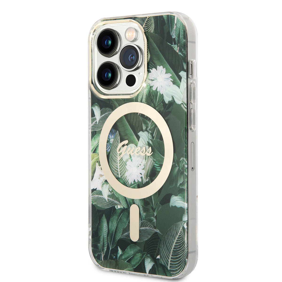 Guess iPhone 14 Pro Magsafe Şarj Özellikli Yaprak Desenli Magsafe Şarj Kablolu Telefon Kılıfı - 2