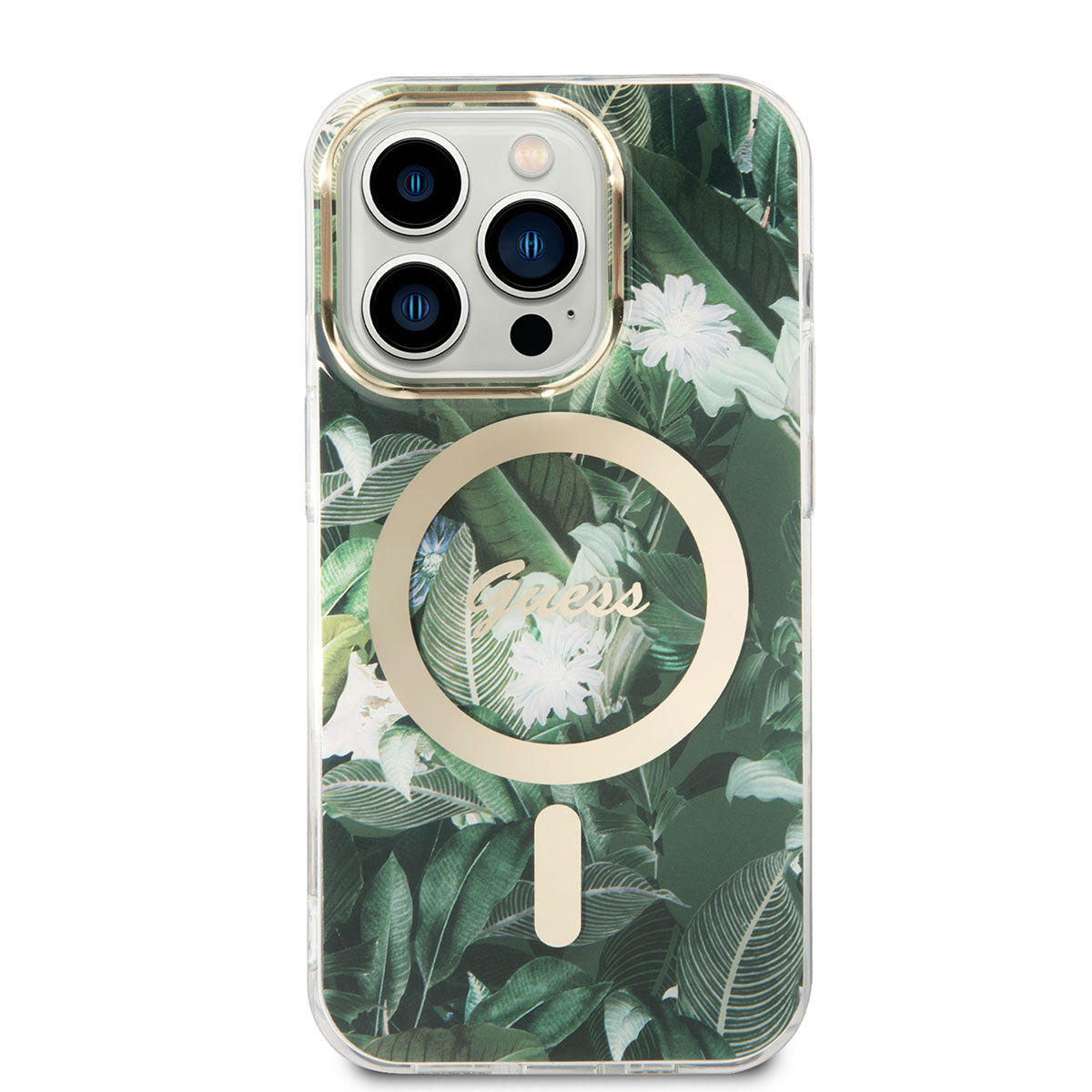 Guess iPhone 14 Pro Magsafe Şarj Özellikli Yaprak Desenli Magsafe Şarj Kablolu Telefon Kılıfı - 3