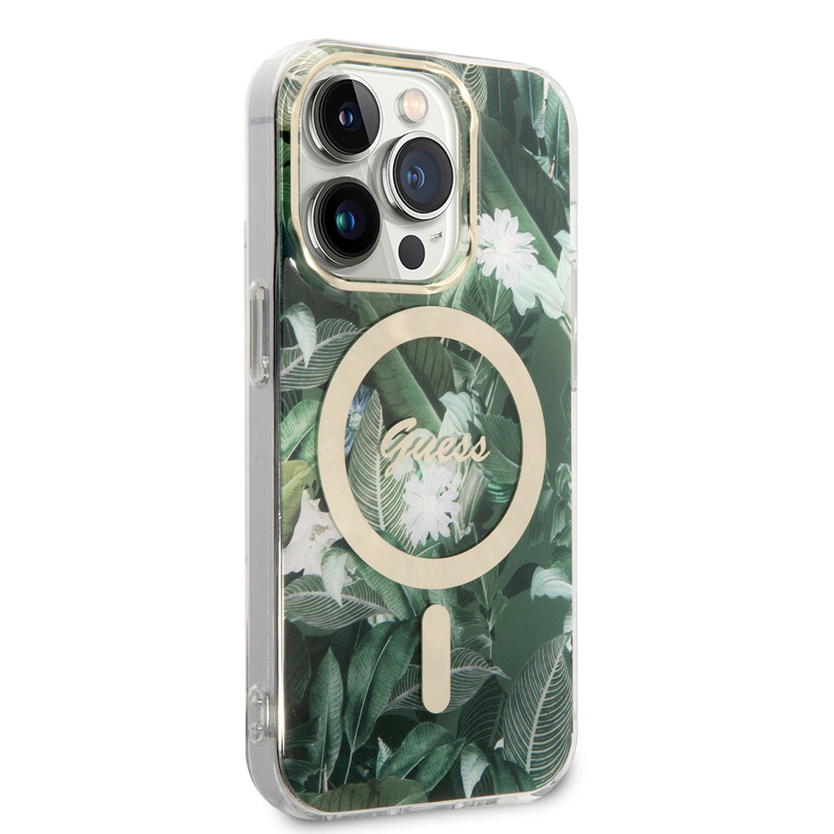 Guess iPhone 14 Pro Magsafe Şarj Özellikli Yaprak Desenli Magsafe Şarj Kablolu Telefon Kılıfı - 4