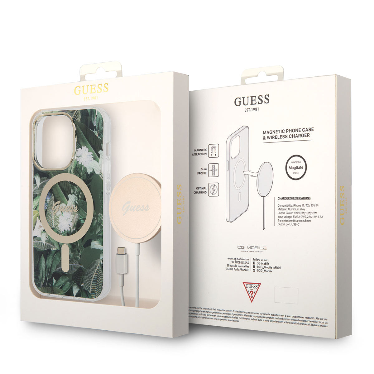 Guess iPhone 14 Pro Magsafe Şarj Özellikli Yaprak Desenli Magsafe Şarj Kablolu Telefon Kılıfı - 10