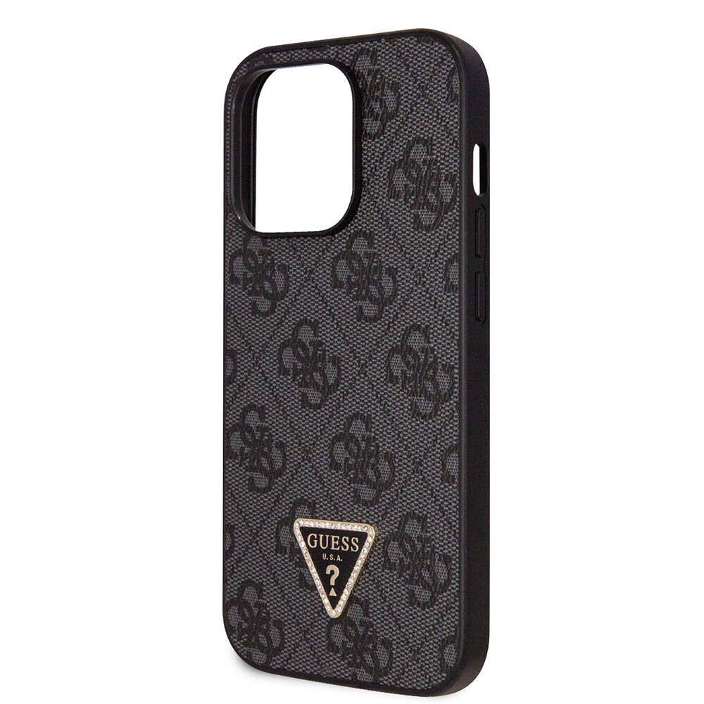 Guess iPhone 14 Pro Orjinal Lisanslı PU Deri Taşlı Üçgen Logo 4G Desenli Telefon Kılıfı - 4