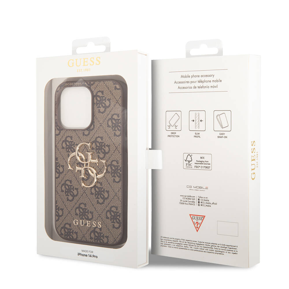 Guess iPhone 14 Pro PU Deri Büyük Metal Logo Dizaynlı Kılıf