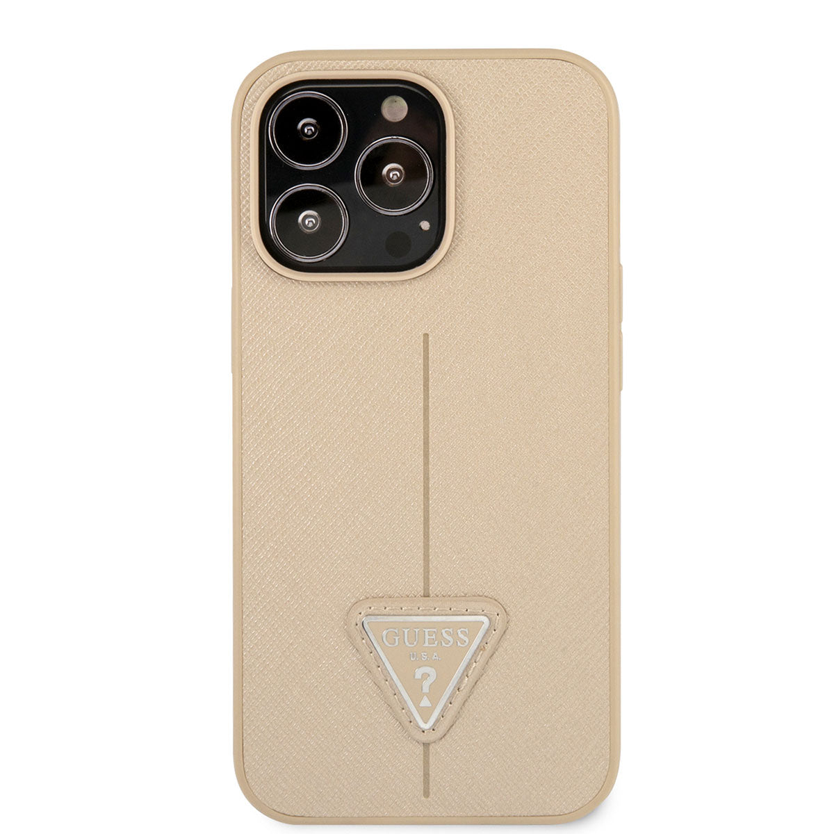 Guess iPhone 14 Pro PU Safran Deri Üçgen Logo Dizayn Telefon Kılıfı - 3